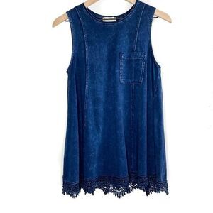 Altar'd State Dark Chambray Lace Trim Tank Top S
